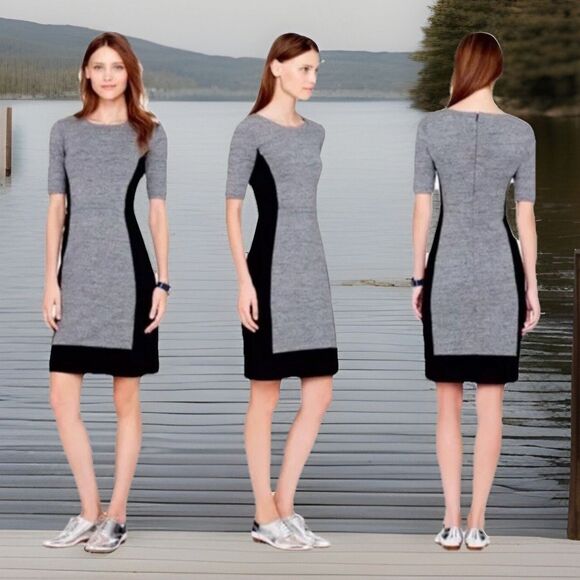 Chic J.Crew Factory Colorblock Ponte Dress Womens 2 Black Gray - Picture 1 of 4